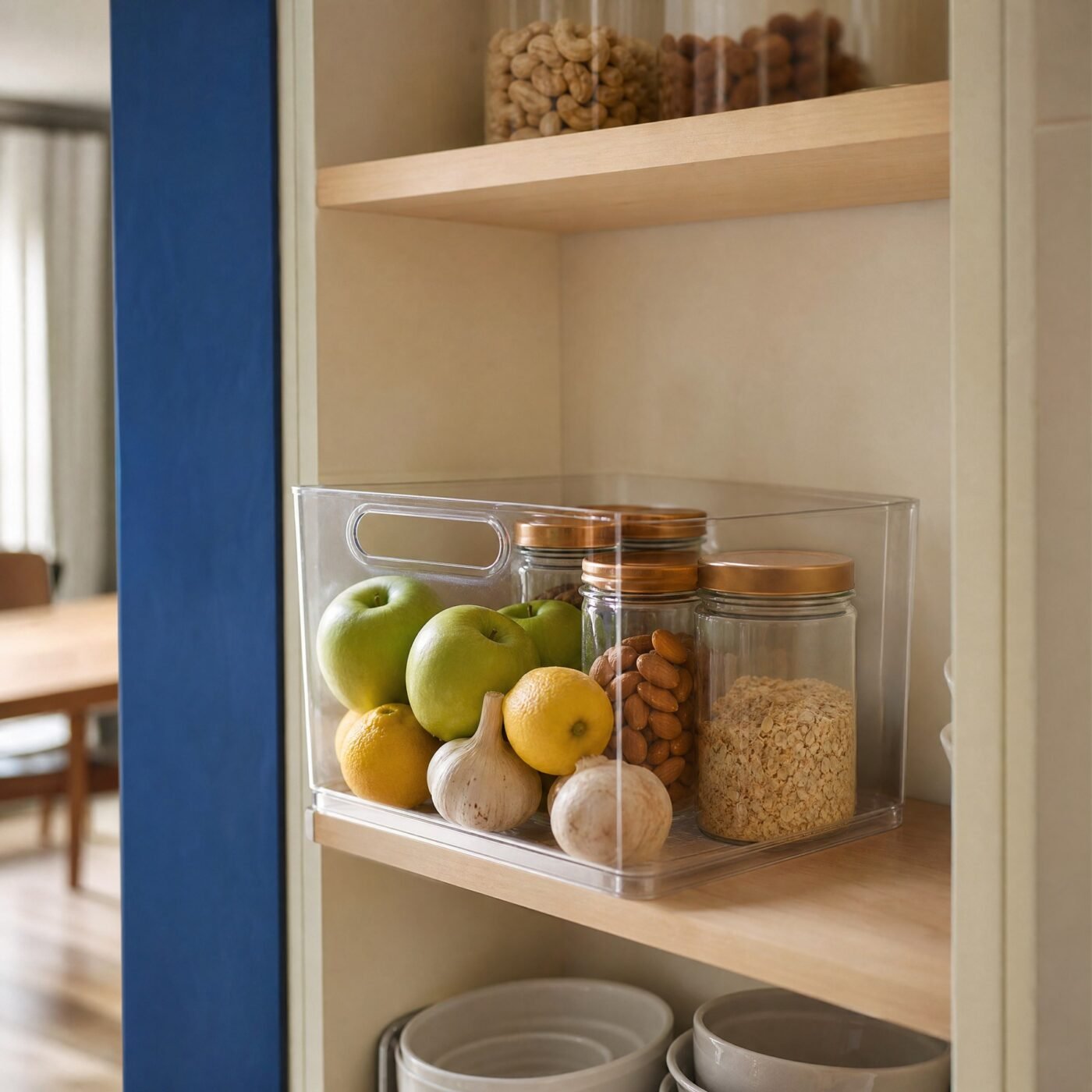 Clear Pantry Bin with Handle — in a room