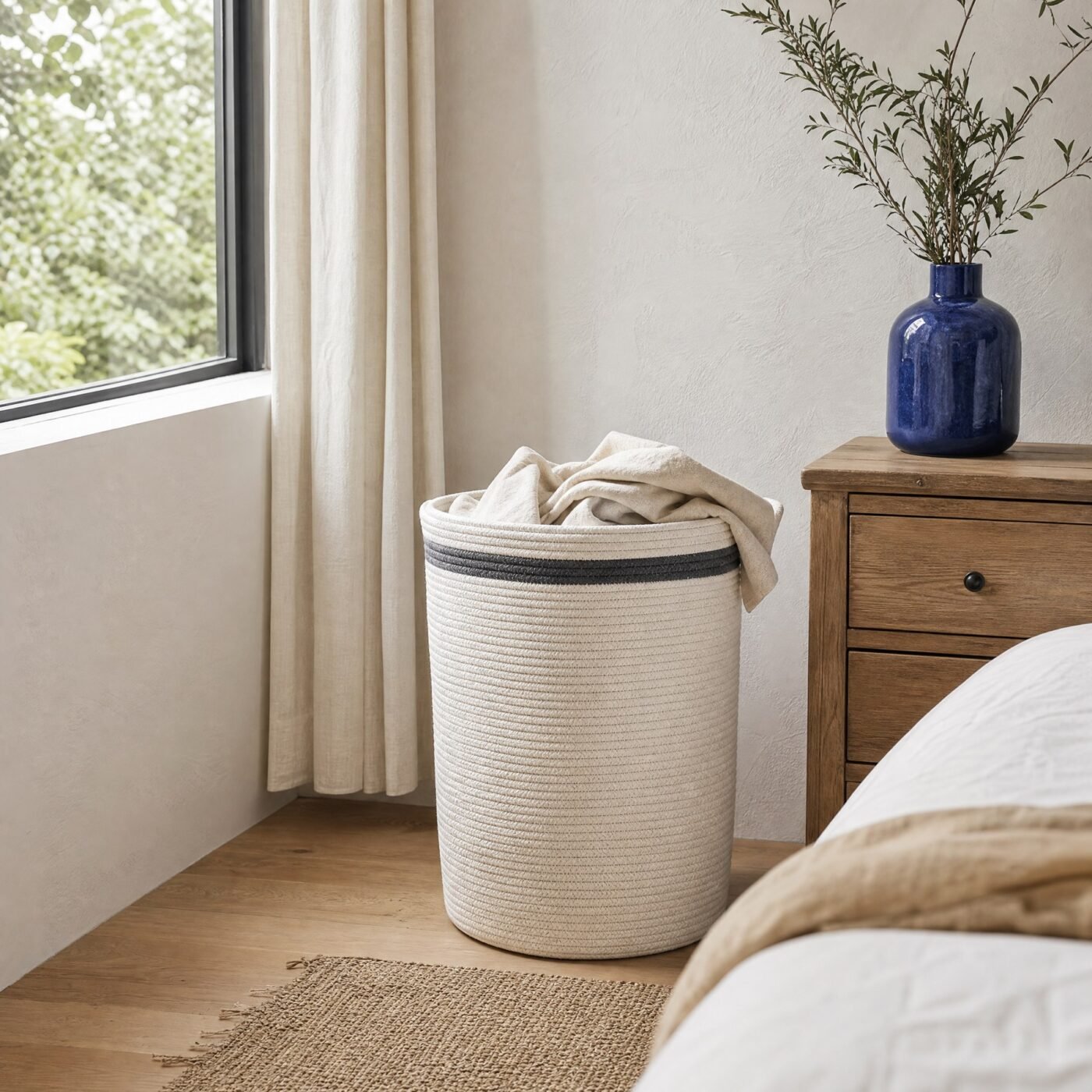 Cotton Rope Laundry Basket, 30 L — in a room