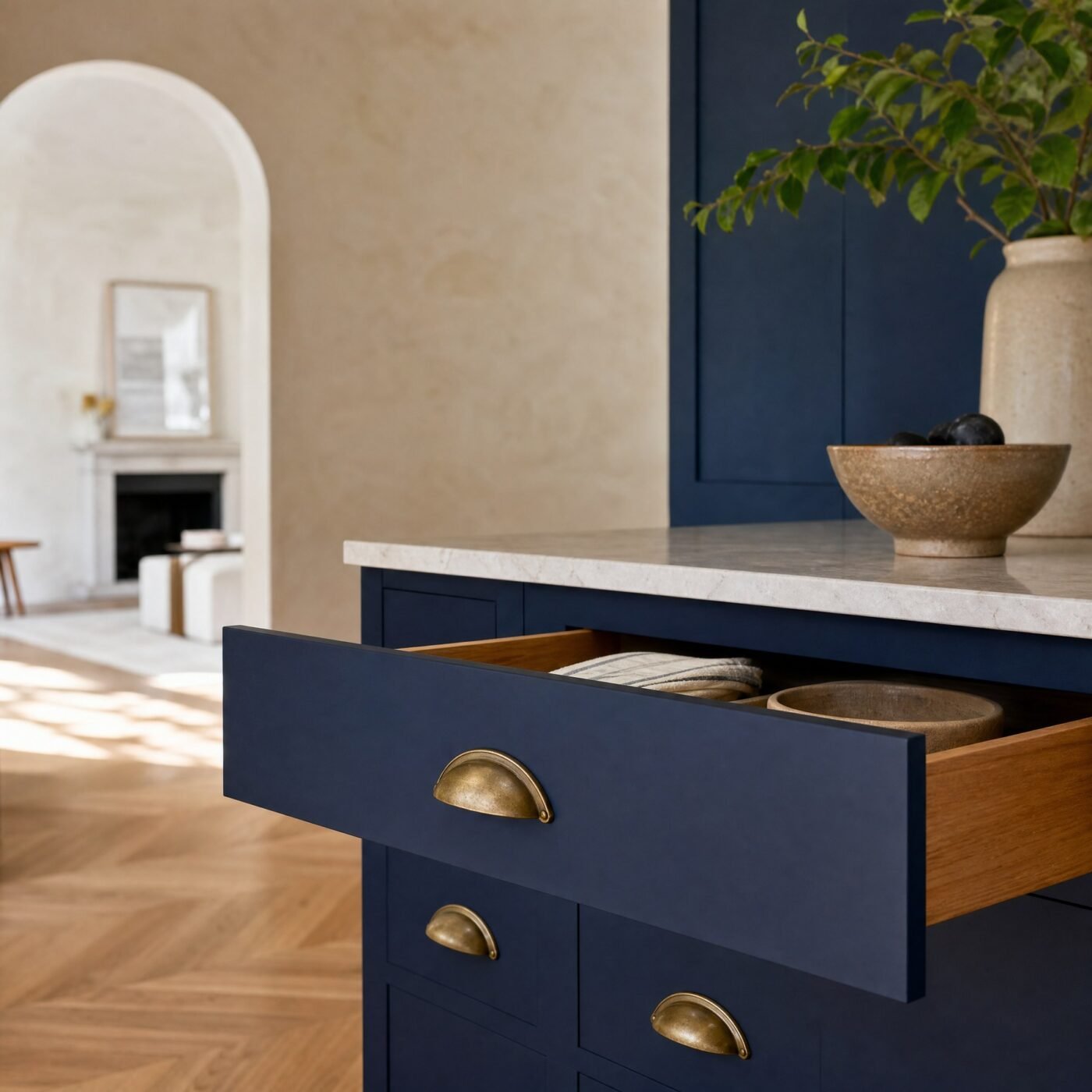 Cup Pull, Antique Brass-Tone — in a room