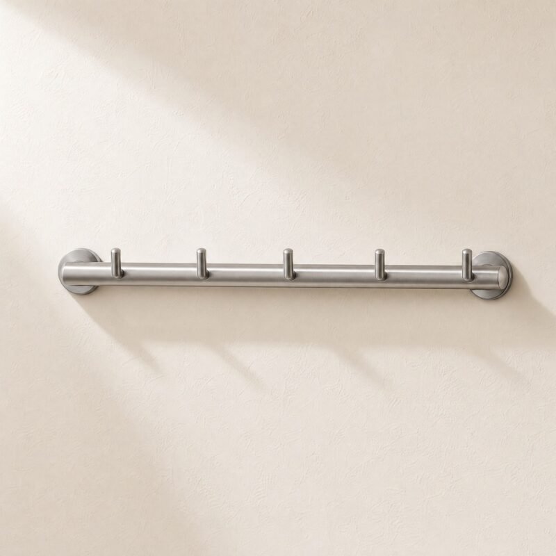 Five-Hook Rail, Brushed Stainless, 50 cm