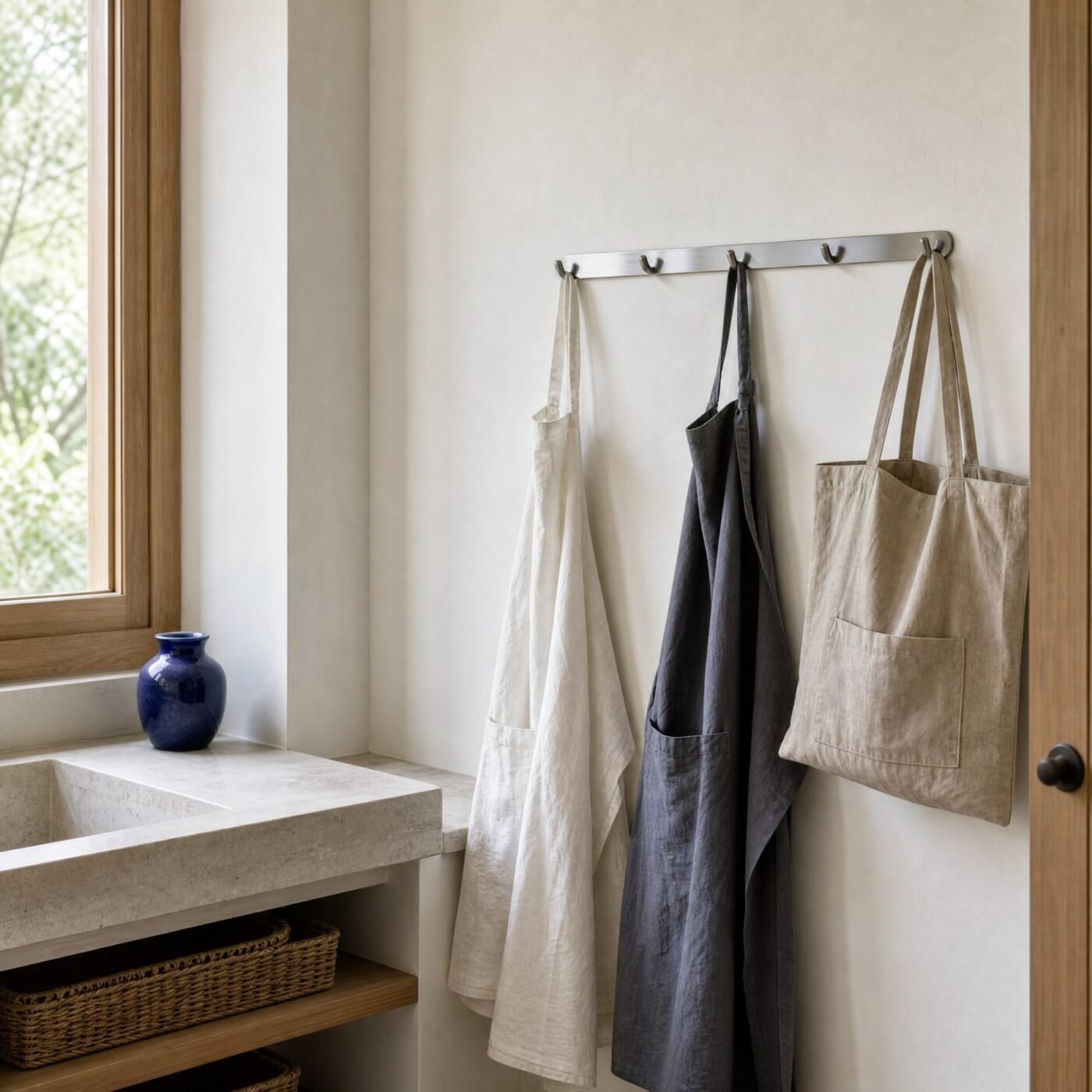 Five-Hook Rail, Brushed Stainless, 50 cm — in a room
