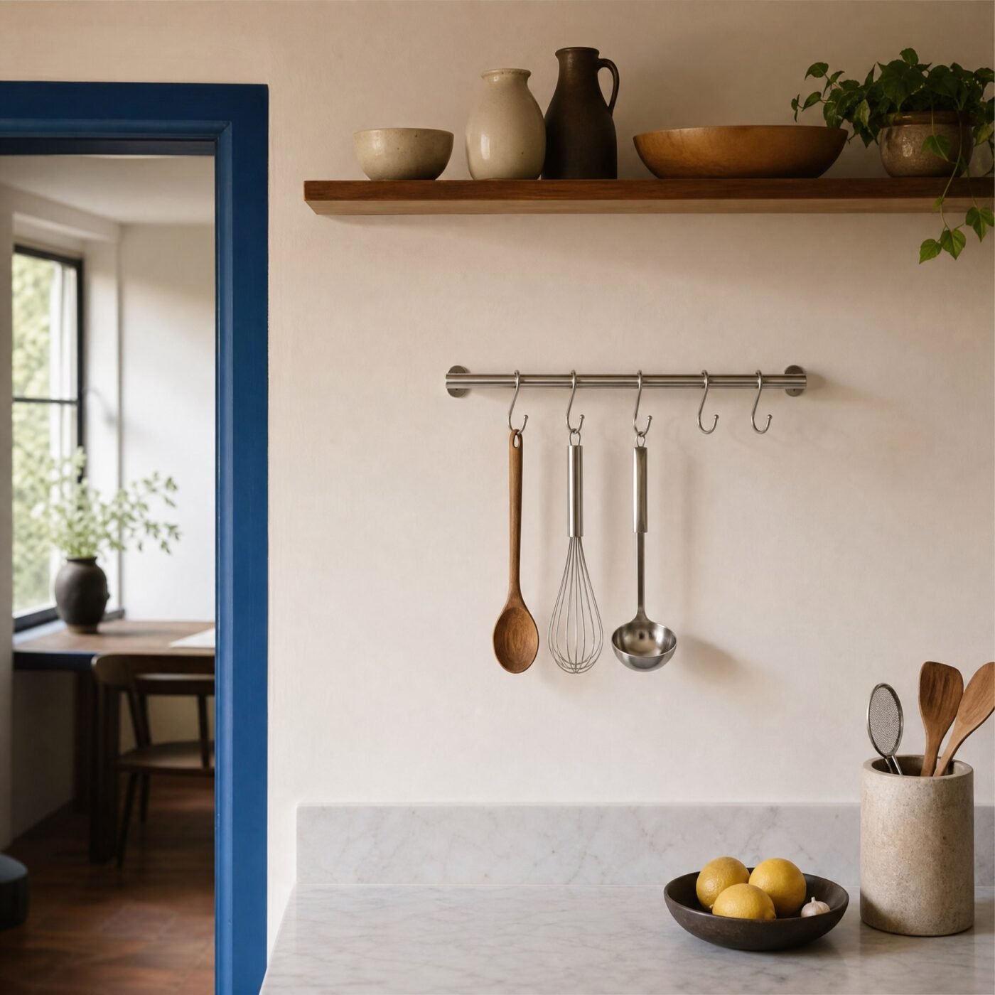 Kitchen Utensil Rail with 6 S-Hooks, 60 cm — in a room