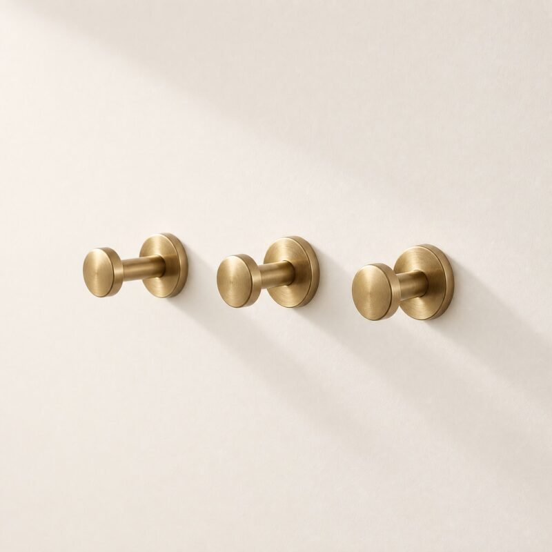 Round Peg Hooks, Brass-Tone, Set of 3
