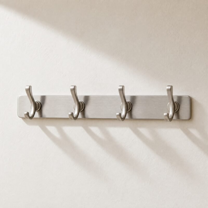 Hallway Hook Rail, 4 Hooks, Brushed Stainless