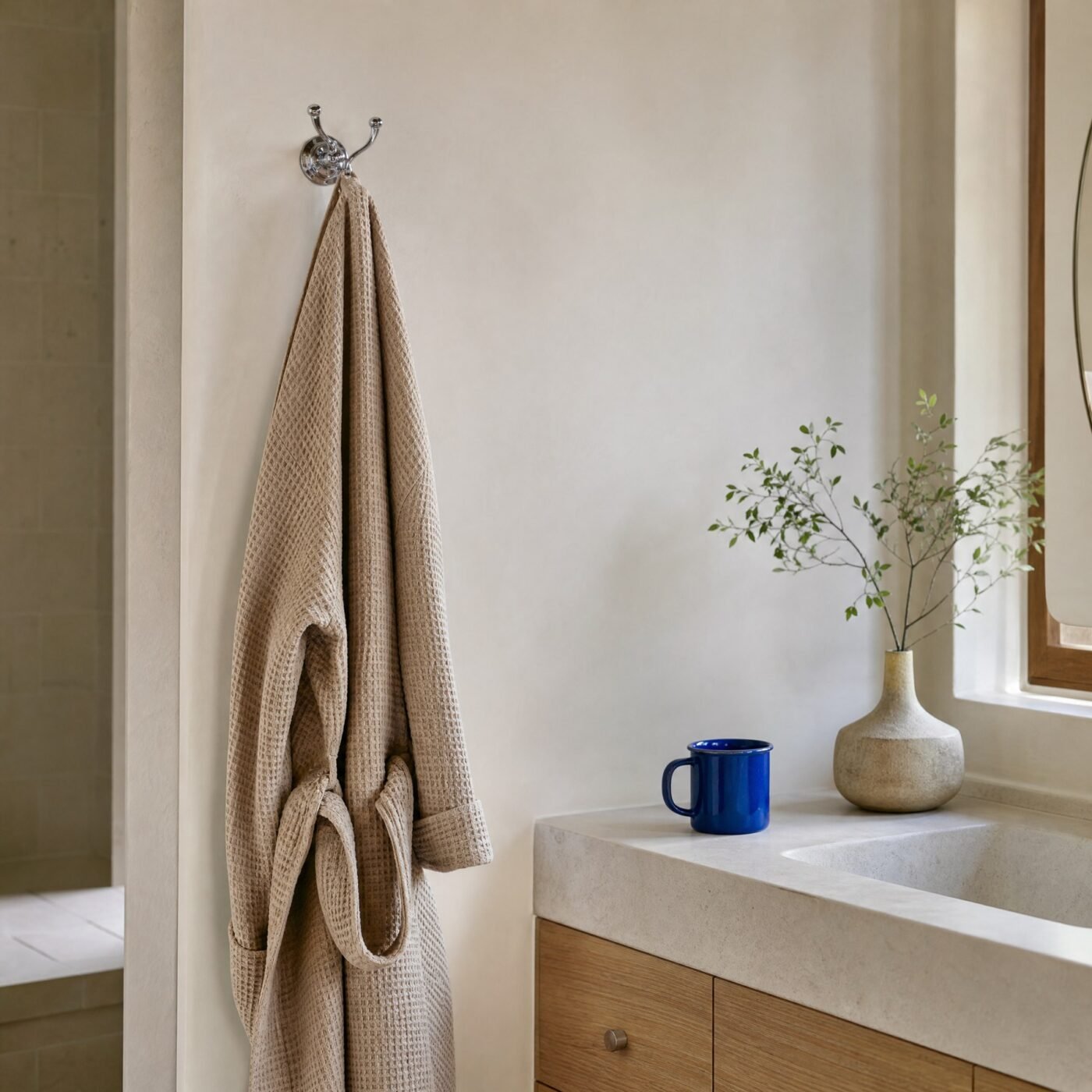 Double-Prong Robe Hook, Polished Chrome-Tone — in a room