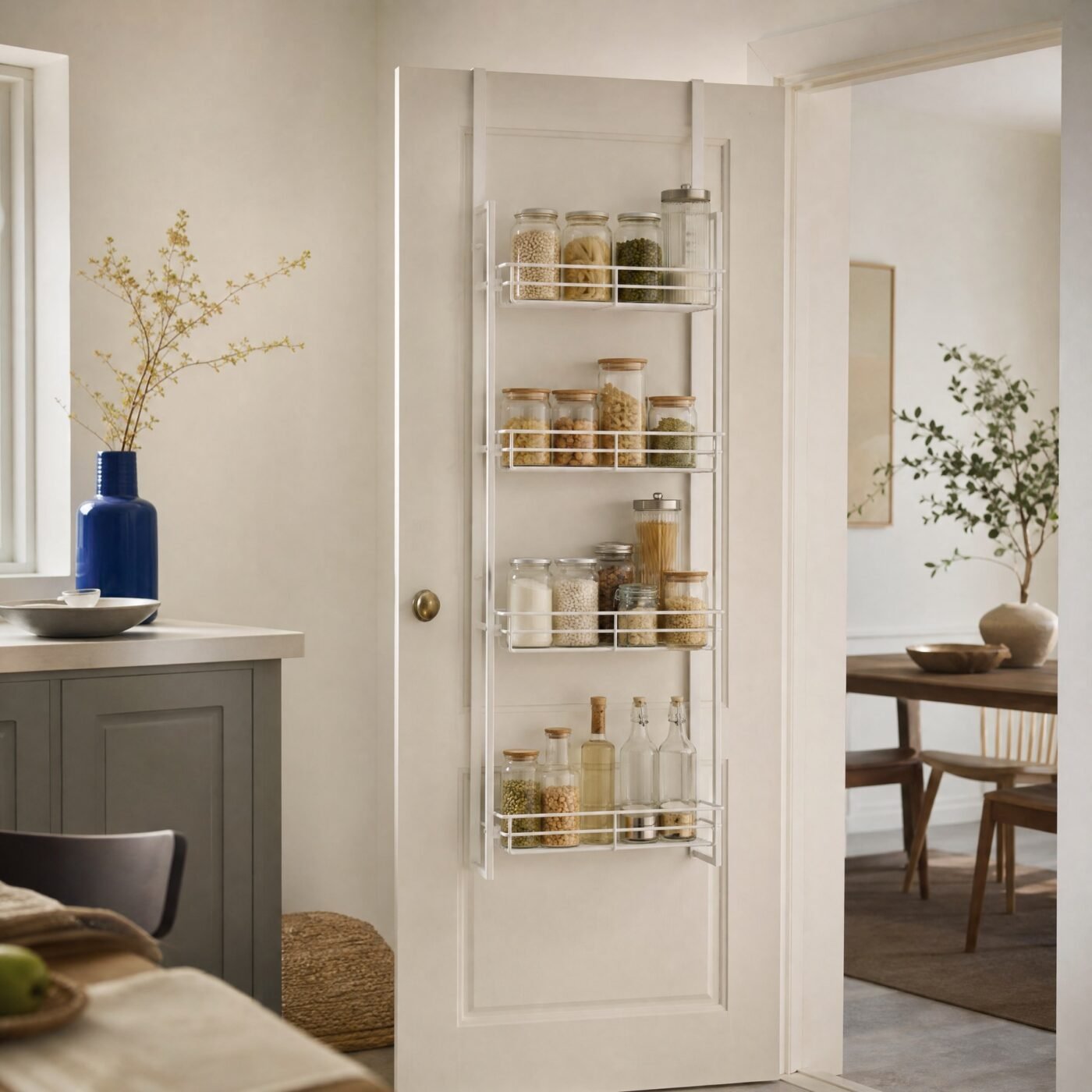 Over-Door Pantry Rack, 4 Baskets — in a room