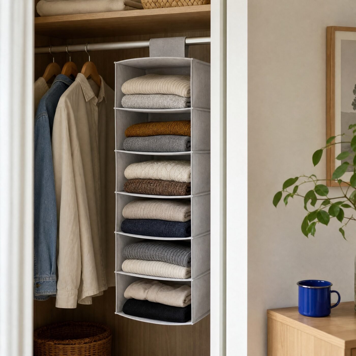 Hanging Wardrobe Shelves, 6 Tiers — in a room