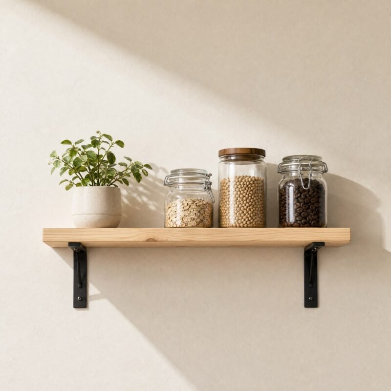Pine Plank Shelf with Black Brackets